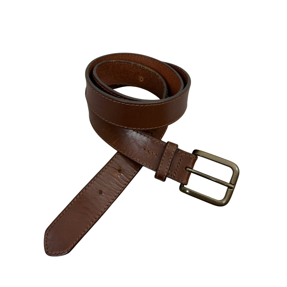 Eddie Bauer Belt Mens 36 Brown Leather Stitched Casual Classic Everyday USA